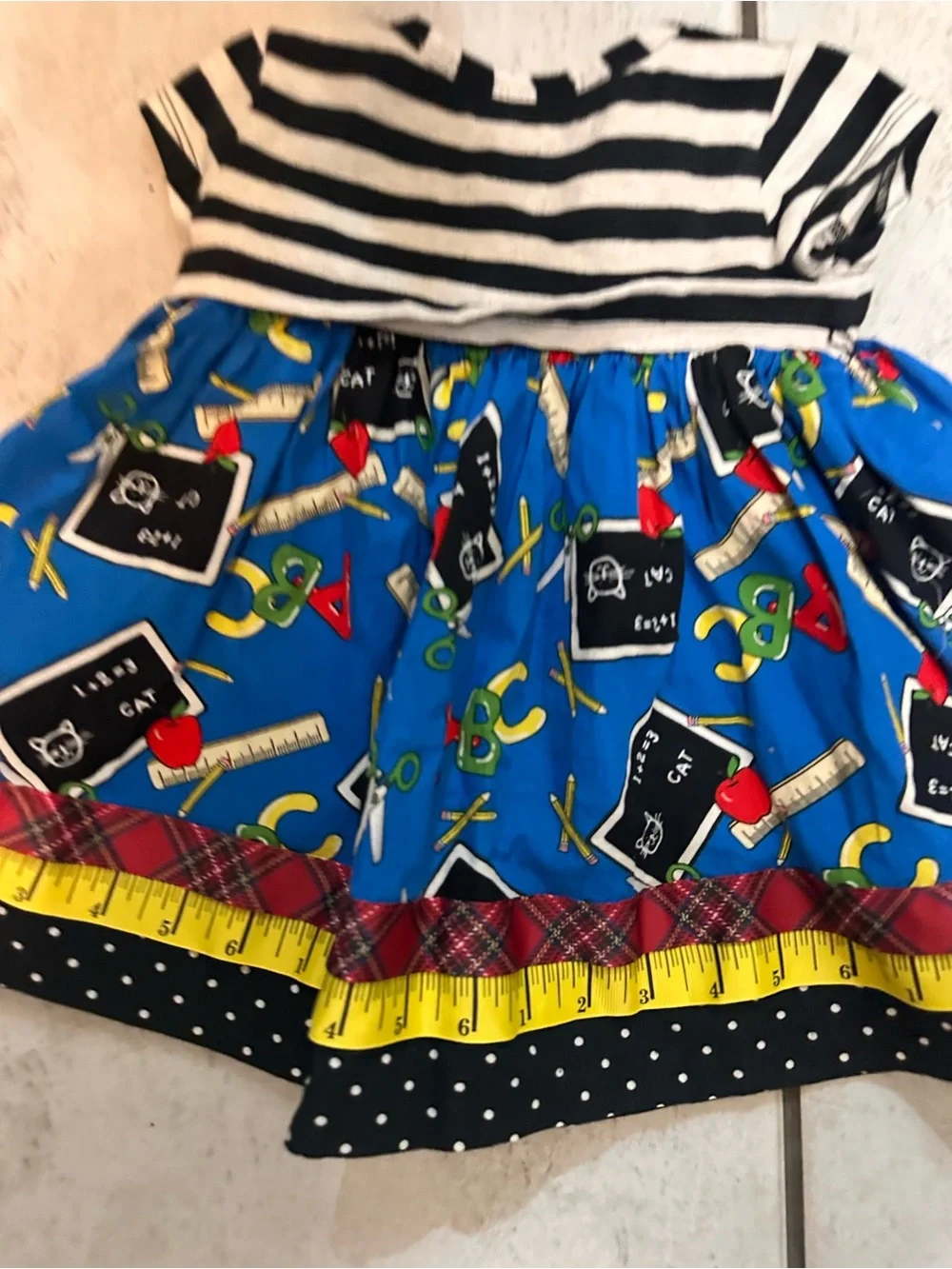 Bonnie Baby 12 M Girls Striped Top School-Themed Blue Skirt Dress Back to School